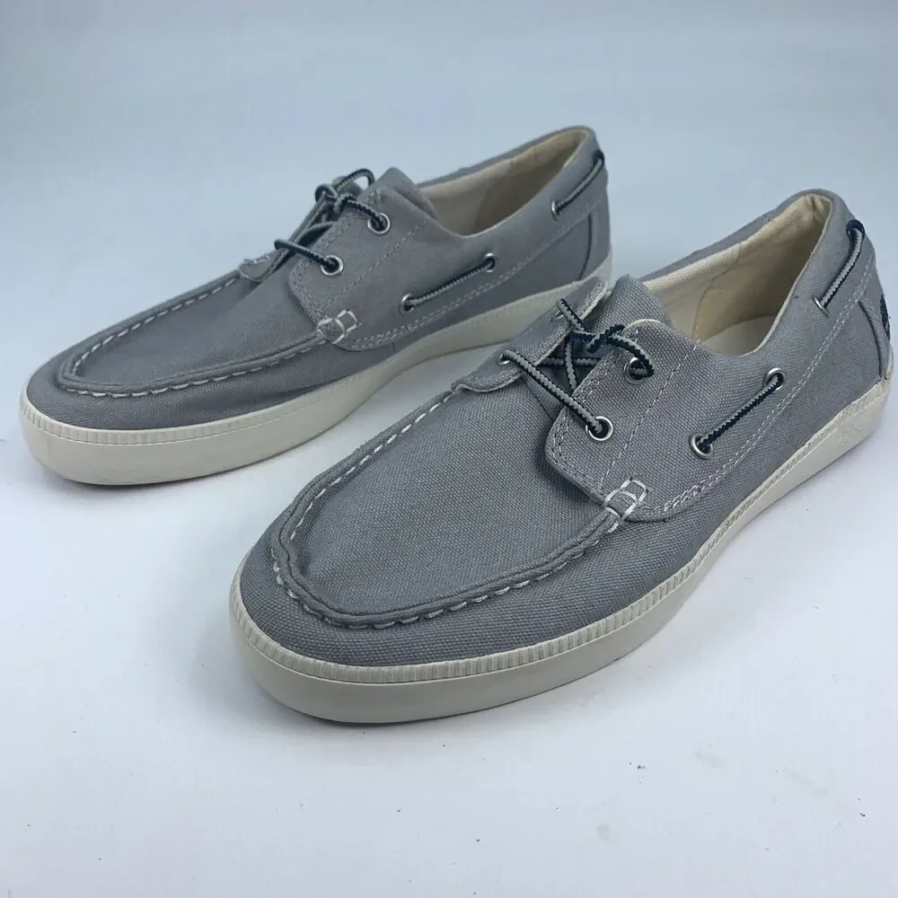 Timberland Mens 7 Boat Deck Shoes Gray Canvas Outdoor Preppy Normcore Nautical